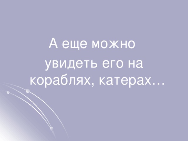 А еще можно увидеть его на кораблях, катерах… 