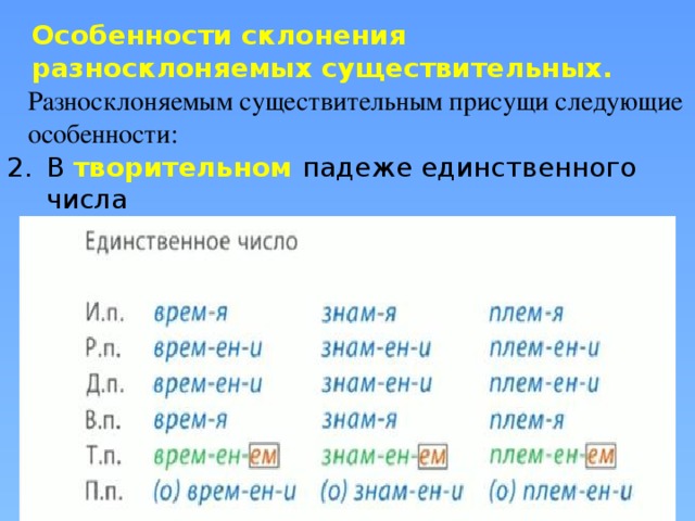 Склонение разносклоняемых существительных. Русский язык разносклоняемые и несклоняемые существительные