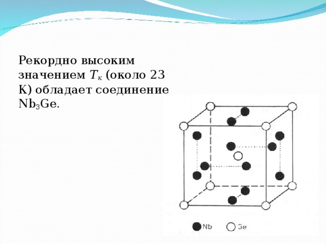  Рекордно высоким значением  Т к  (около 23 К) обладает соединение Nb 3 Ge. 