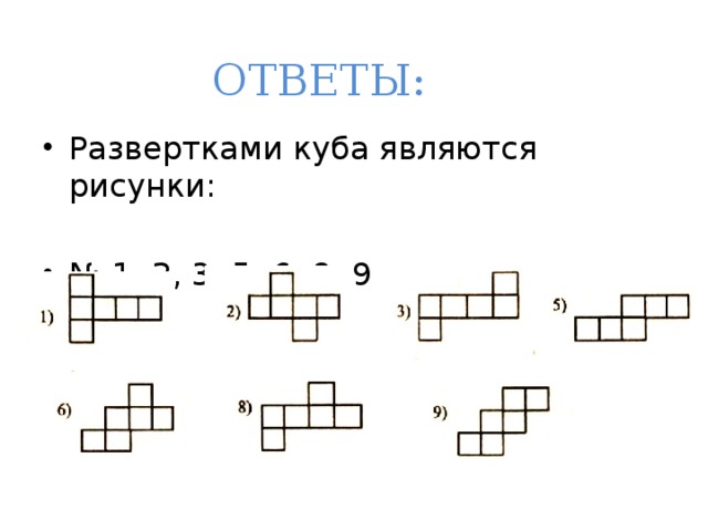 Укажите развертки куба изображенные на рисунке