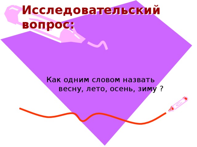 Исследовательский вопрос:    Как одним словом назвать весну, лето, осень, зиму ? 