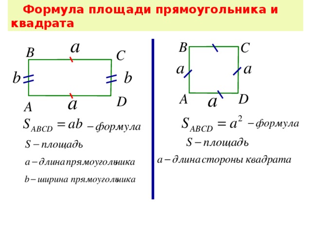 Формула прямоугольника. Формулы квадрата и прямоугольника. Формула площади квадрата и прямоугольника. Площадь квадрата и площадь прямоугольника формулы. Назовите формулу площади прямоугольника квадрата.