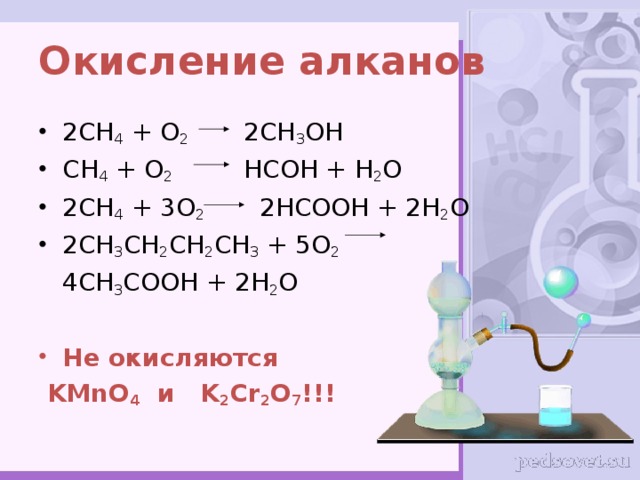 Реакция окисления алканов. Окисление алканов. Реакция каталитического окисления алканов. Неполное окисление алканов.