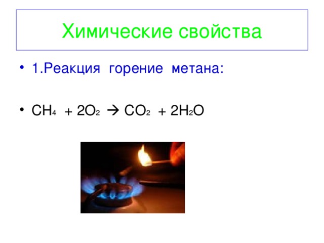 Химическая реакция горения метана. Химическая формула сгорания метана.