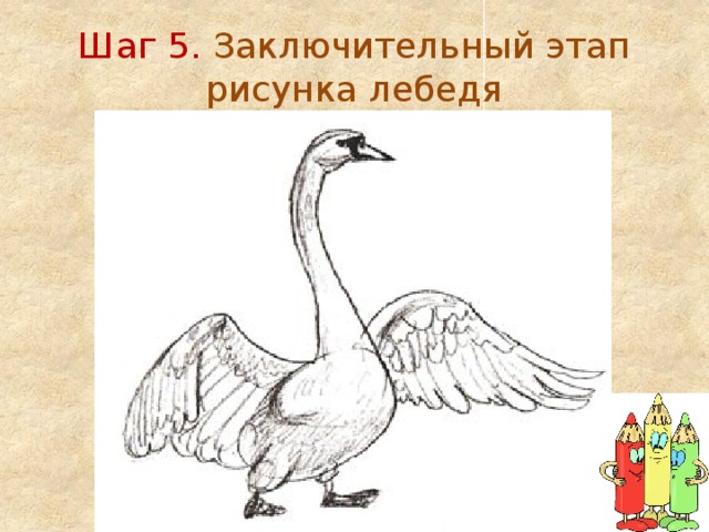 Шаг 5. Заключительный этап рисунка лебедя 
