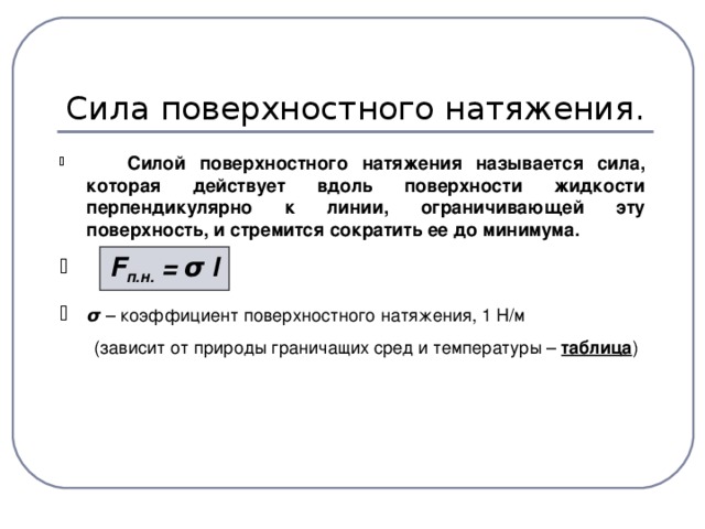 Почему поверхностное натяжение зависит