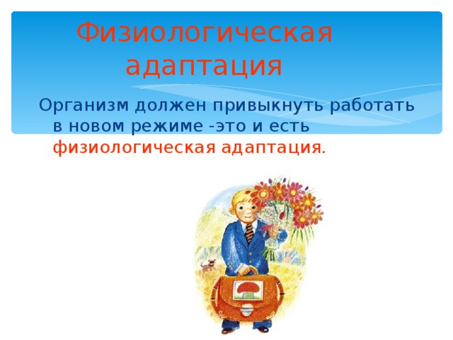 Физиологическая адаптация Организм должен привыкнуть работать в новом режиме -это и есть физиологическая адаптация.   