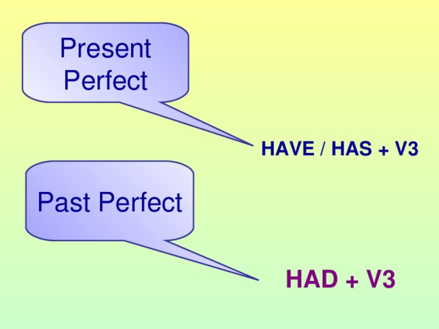 Present Perfect HAVE / HAS + V3 Past Perfect HAD + V3 