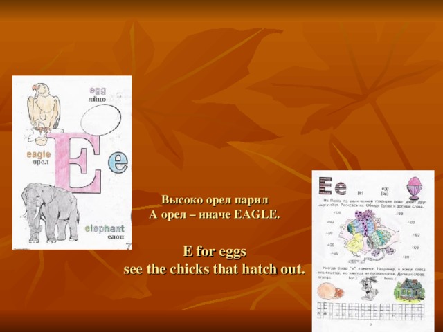   Высоко орел парил  А орел – иначе EAGLE .   E for eggs  see the chicks that hatch out.   