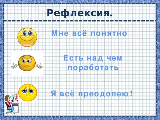 Рефлексия. Мне всё понятно Есть над чем поработать Я всё преодолею! 