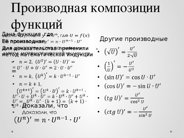 Обратная производная. Производная обратной функции . Композиции с линейной функцией. Правило дифференцирования композиции функций. Композиция функций. Производная композиции функций.. Производная сложной (композиции) функции..