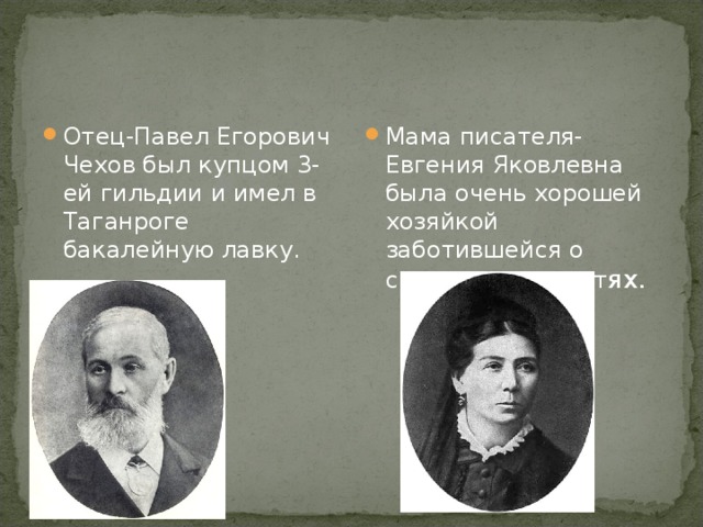 А п чехов родители. Отец Антона Павловича Чехова. Чехов и его мама.