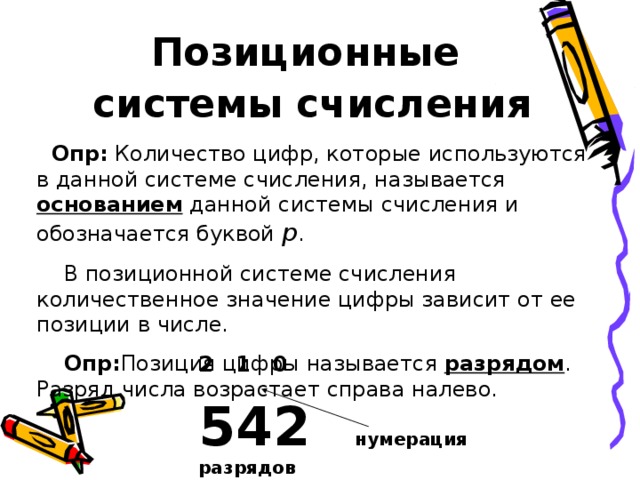 Основание позиционной системы счисления равно количеству цифр. Основание позиционной системы счисления равно количеству цифр