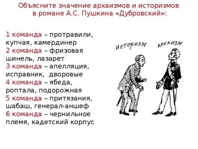 Историзмы и архаизмы в сказках пушкина проект