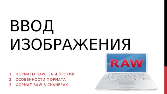 ВВОД ИЗОБРАЖЕНИЯ Форматы RAW: за и против Особенности формата Формат RAW в сканерах 