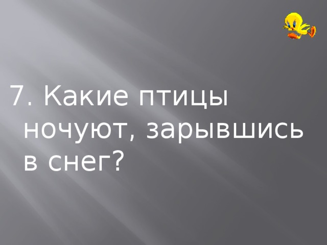 7. Какие птицы ночуют, зарывшись в снег? 