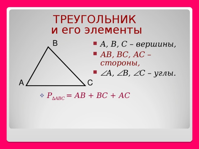 Указать элементы треугольника