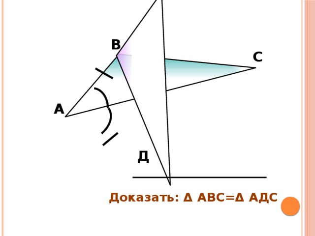 В С А Д Доказать: Δ АВС=Δ АДС 