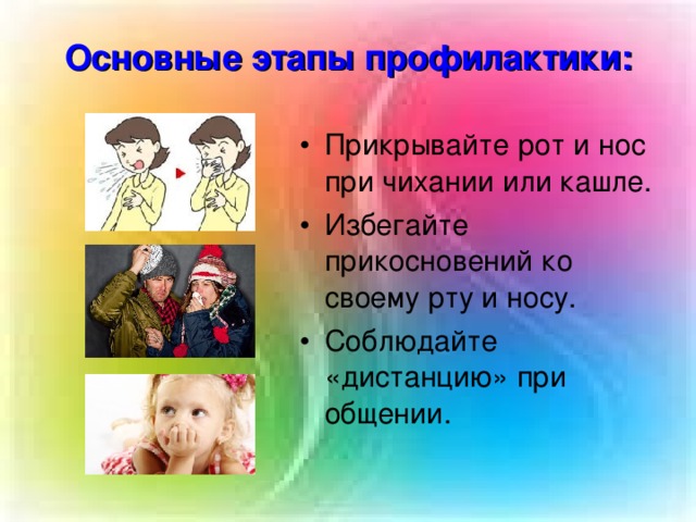 Этапы профилактики. Избегайте прикосновения к своему рту и носу. Избегать прикосновений к своему рту и носу.