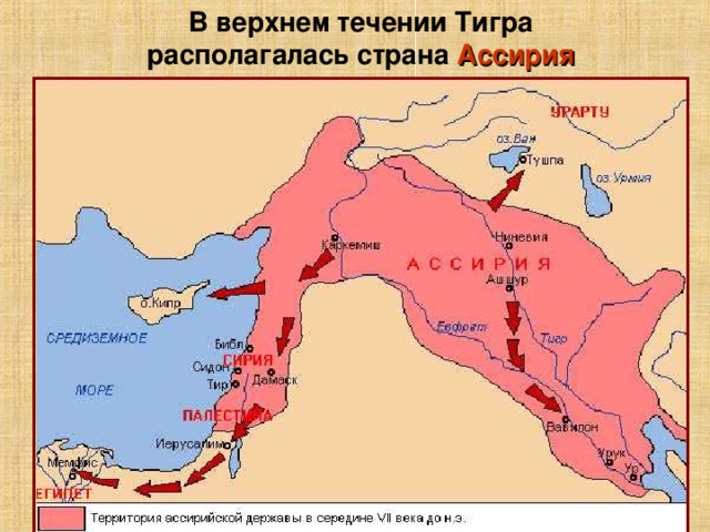 В верхнем течении Тигра располагалась страна Ассирия 