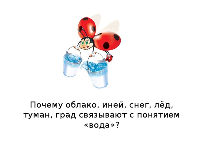 Почему облако, иней, снег, лёд, туман, град связывают с понятием «вода»? 