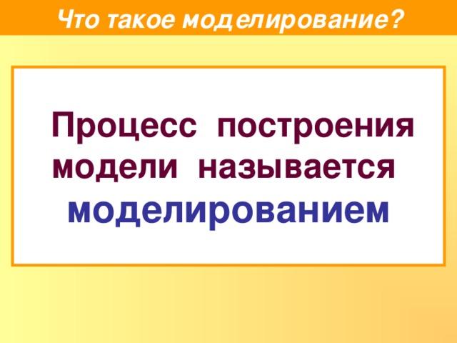 Что такое моделирование?  Процесс построения модели называется моделированием 