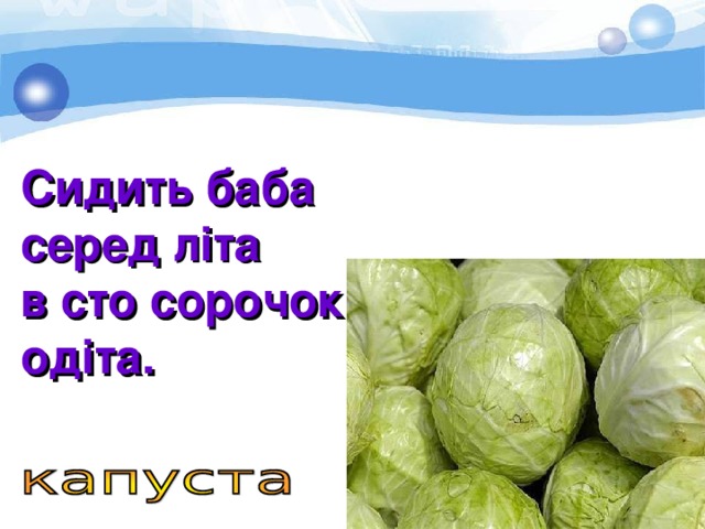 Сидить баба серед літа в сто сорочок одіта. 