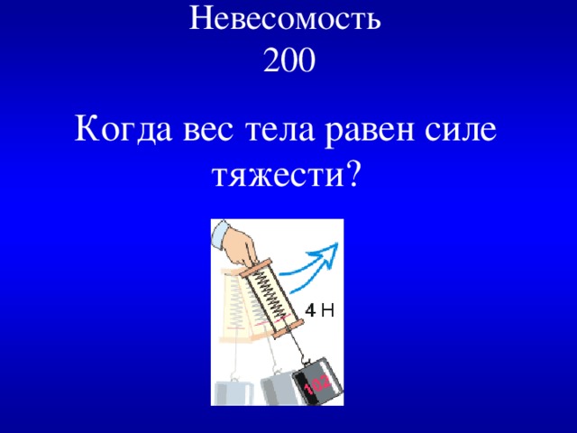 Невесомость  200 Когда вес тела равен силе тяжести? 