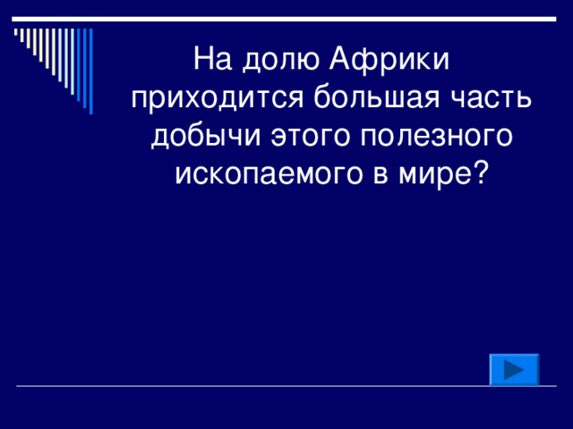 На долю Африки приходится большая часть добычи этого полезного ископаемого в мире? 