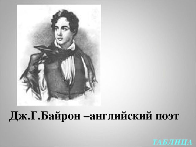 Дж.Г.Байрон –английский поэт ТАБЛИЦА 