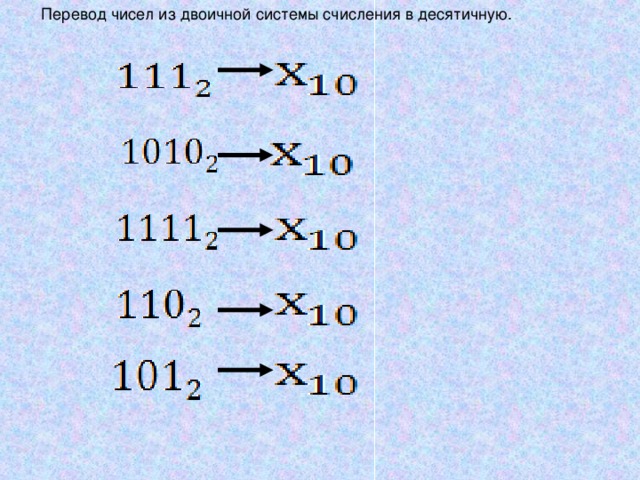 Перевод чисел из двоичной системы счисления в десятичную. 