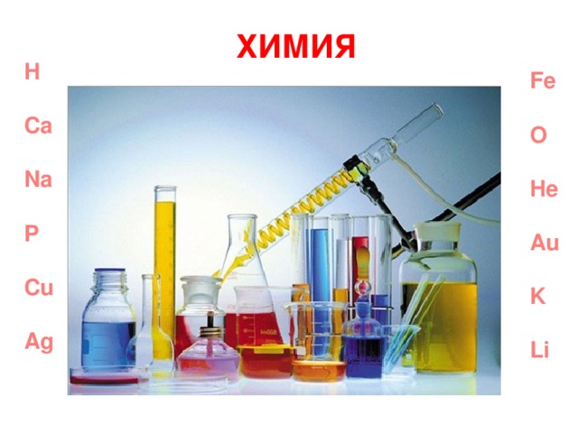 химия H  Ca  Na  P  Cu  Ag Fe  O  He  Au  K  Li 