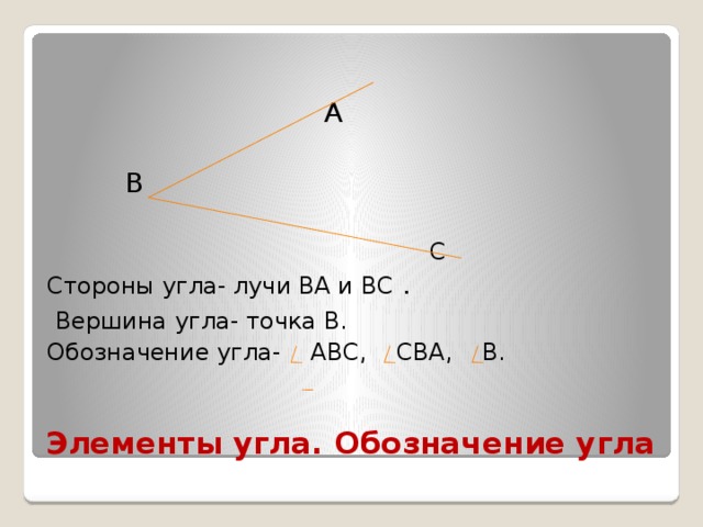 Начерти угол и обозначь его буквами