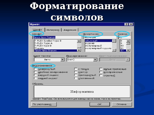 Форматирование символов 