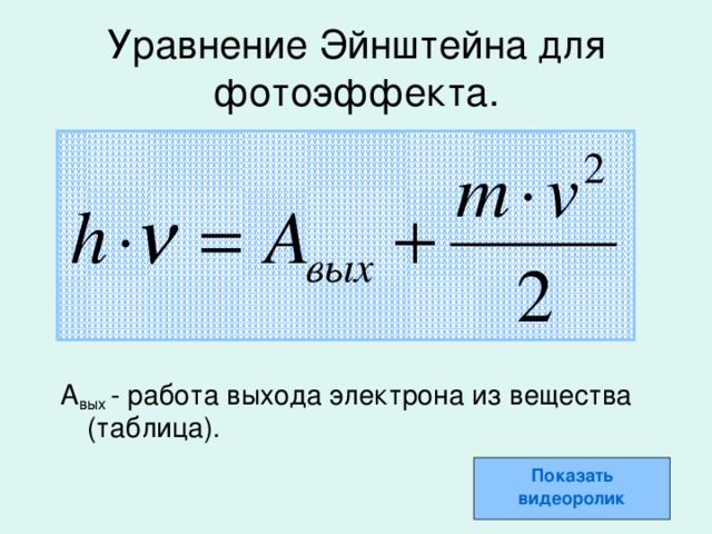 Уравнение эйнштейна для фотоэффекта