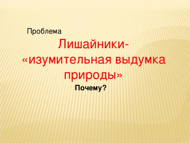 Лишайники- «изумительная выдумка природы» Проблема Почему? 