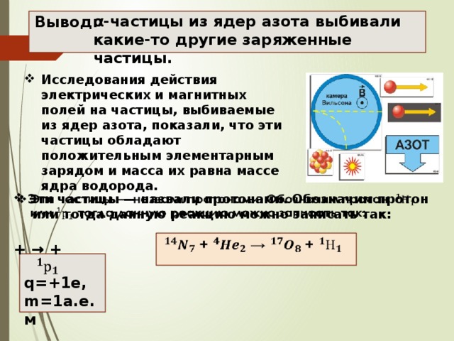 Расставьте надписи на рисунке изображающем реакцию открытия протона 1 частица 2 ядра азота