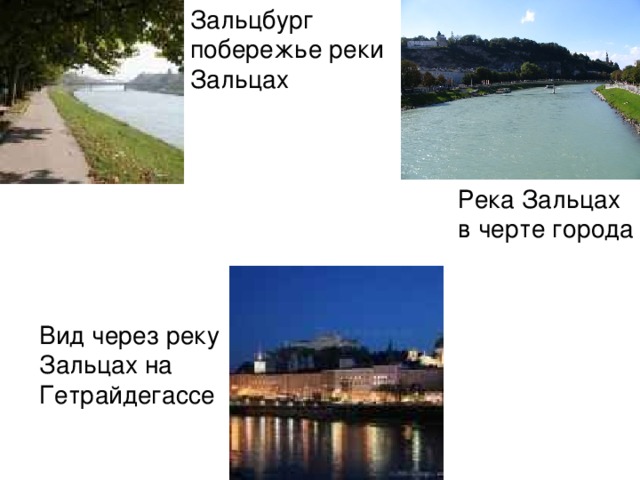 Зальцбург побережье реки Зальцах Река Зальцах в черте города Вид через реку Зальцах на Гетрайдегассе 