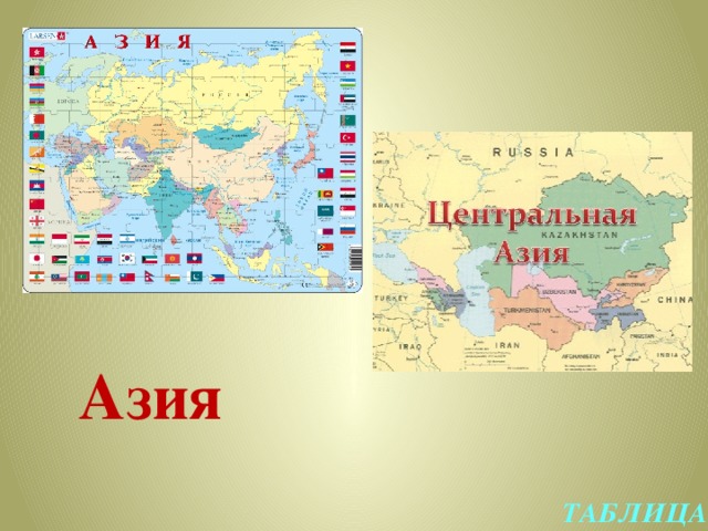 Азия ТАБЛИЦА 