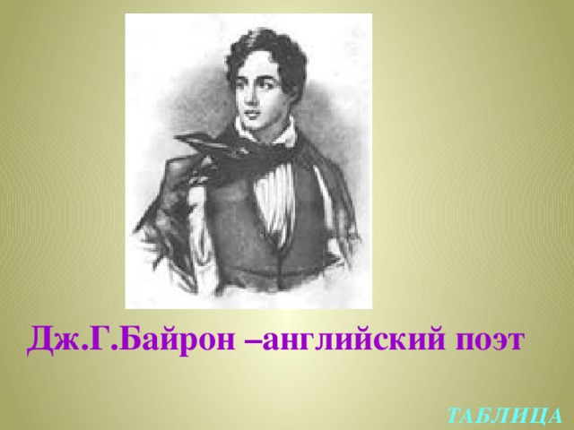 Дж.Г.Байрон –английский поэт ТАБЛИЦА 