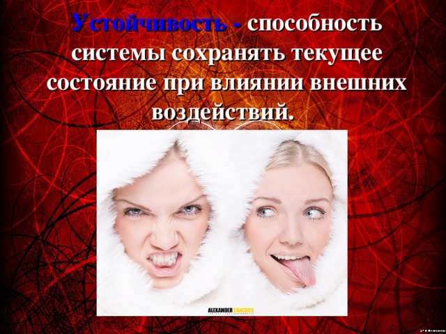 Устойчивость - способность системы сохранять текущее состояние при влиянии внешних воздействий.  
