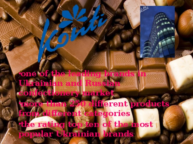 one of the leading brands in Ukrainian and Russian confectionery market more than 250 different products from different categories the rating top ten of the most popular Ukrainian brands 
