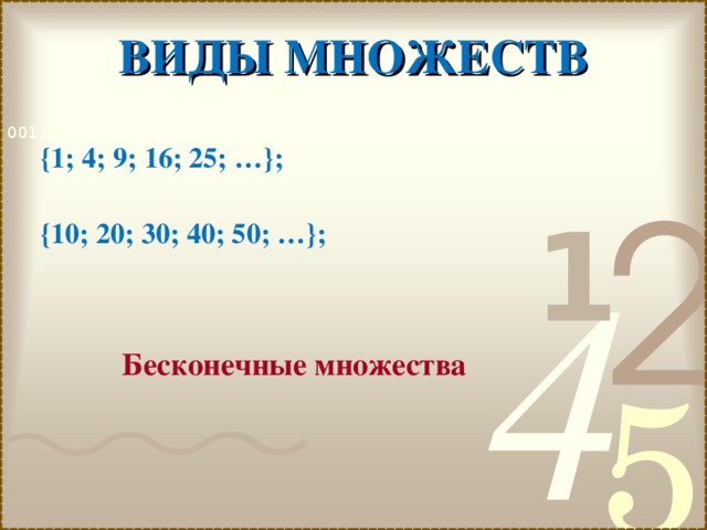 Виды множеств.