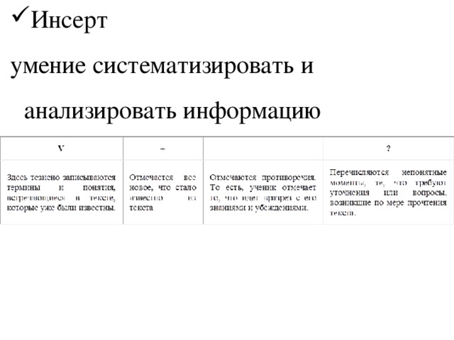 Инсерт умение систематизировать и анализировать информацию 