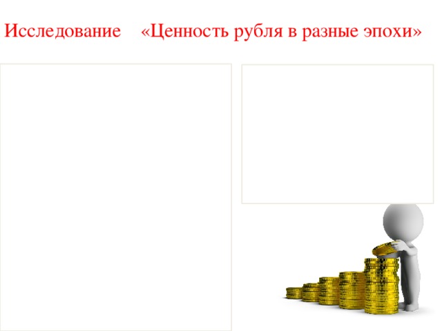 Исследование «Ценность рубля в разные эпохи» Советское время Эпоха Петра I 