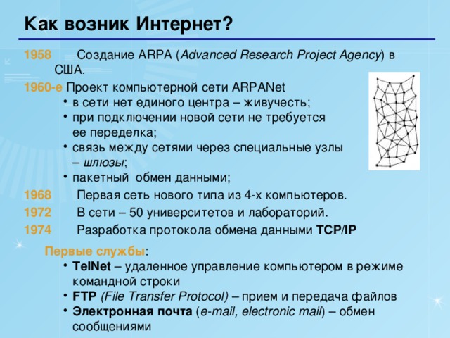 Услуги предоставляемые компьютерной сетью зависят от типа подключения