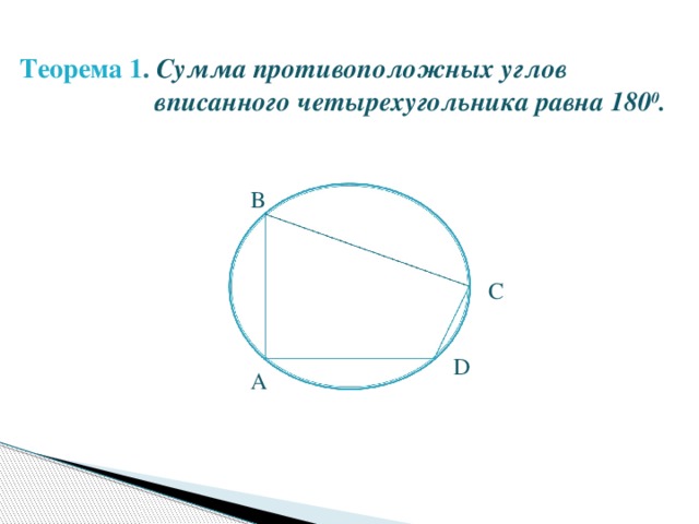 Сумма противоположных углов квадрата 180