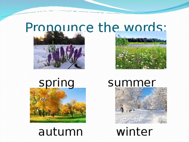Pronounce the words:  spring summer  autumn winter 