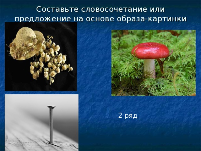 Составьте словосочетание или предложение на основе образа-картинки 2 ряд 