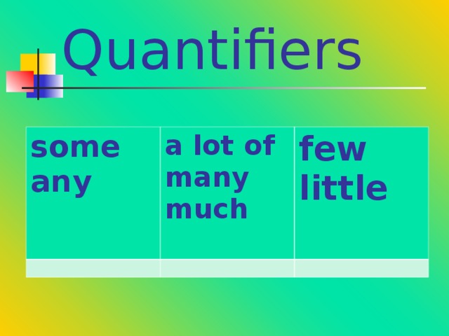 More less much fewer. Quantifiers. Квантификаторы some any. Some any much many a lot of a few a little. Some any no a lot of a few a little правило.